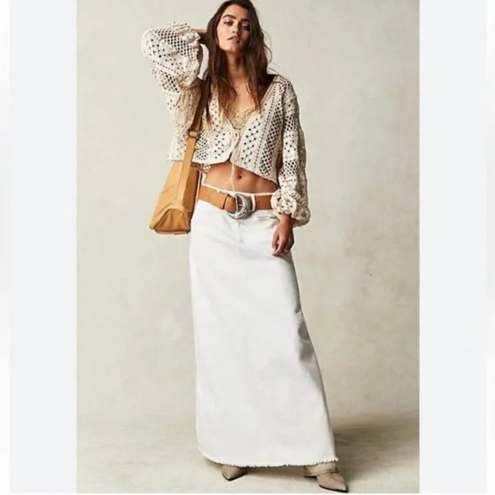 We The Free Come As You Are White Denim Women’s Maxi Skirt Size 0 #C24118